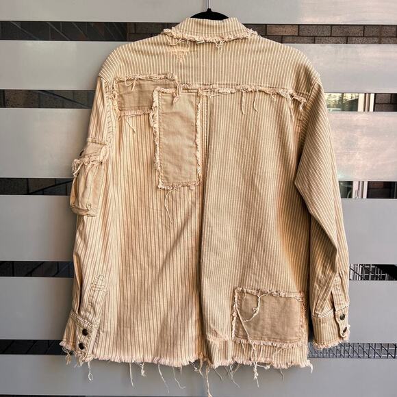 SER.O.YA Kara Beige Stripe Patchwork Oversized Shirt Size XS - Picture 4 of 9